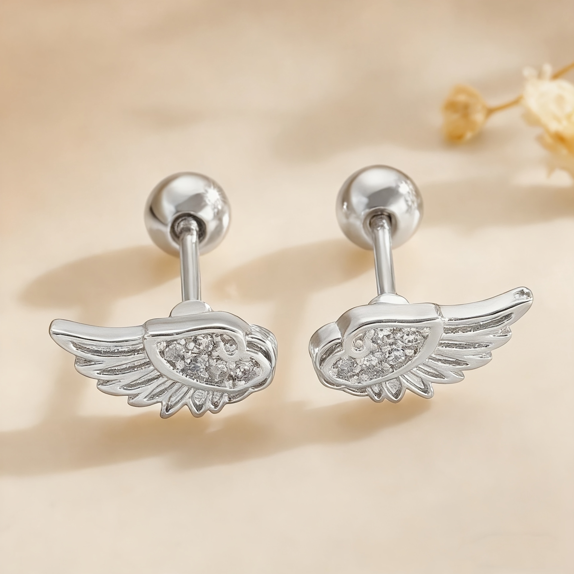 Minimalist Synthetic Zirconia Angel Wings Ear Studs